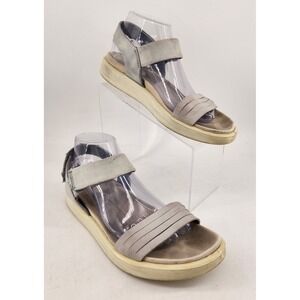 ECCO Flowt Sandals Womens 9 Grey Blue Leather Strappy Platform Flat Hook & Loop‎